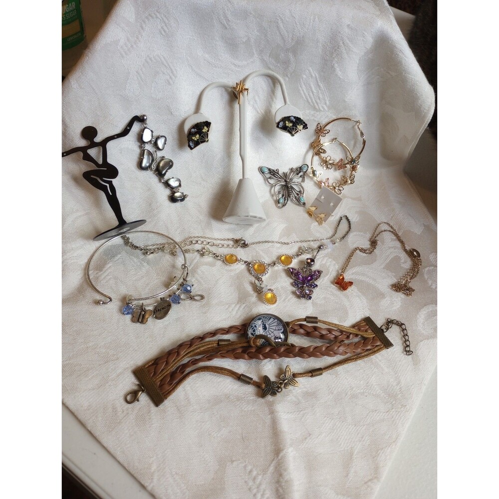 VTG Y2K boho Costume Jewelry Butterfly Lot 11 piece Rhinestone & Enamel mop